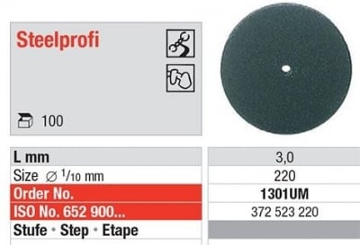 Немонтирани полирни гуми за CrCo сплави, мостове и коронки Steelprofi Edenta 1301UM