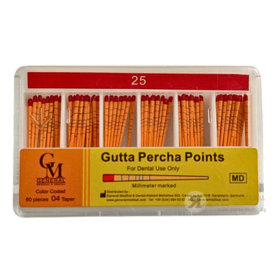 Гутаперчови щифтове 04 тейпър#25 Червен